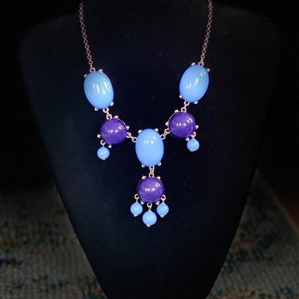 Indigo Blue and Purple Vintage Bib Statement Necklace 10”